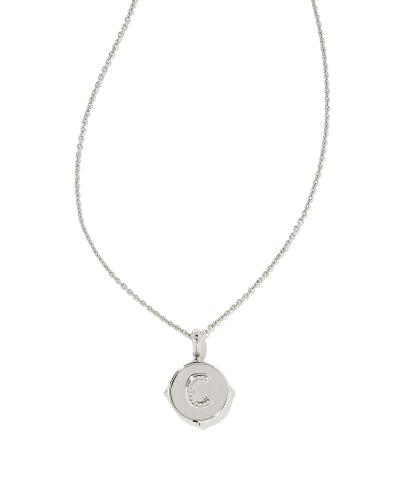 Kendra Scott Letter C Disc Pendant Necklace Rhodium Iridescent Abalone-Necklaces-Kendra Scott-N1800RHD-The Twisted Chandelier