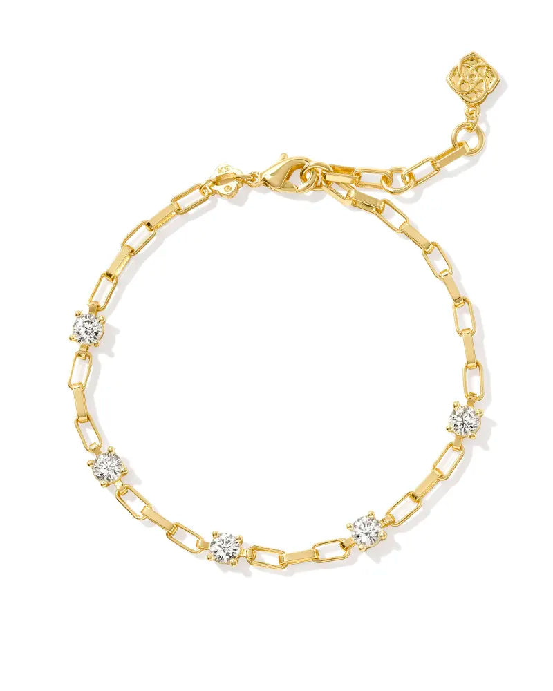 Kendra Scott Lexi Chain Bracelet Gold White Crystal-Bracelets-Kendra Scott-B00220GLD, CR 07/31/24, FD 07/31/24-The Twisted Chandelier