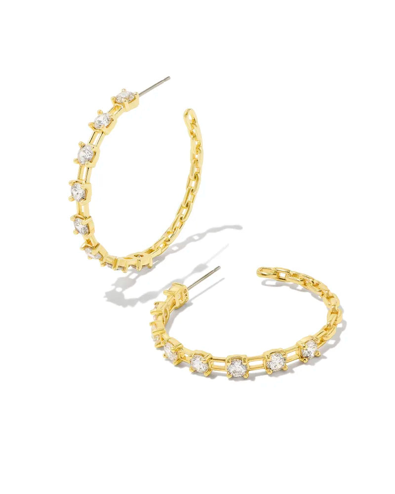 Kendra Scott Lexi Hoop Earrings Gold White Crystal-Earrings-Kendra Scott-CR 07/31/24, E00570GLD, FD 07/31/24-The Twisted Chandelier