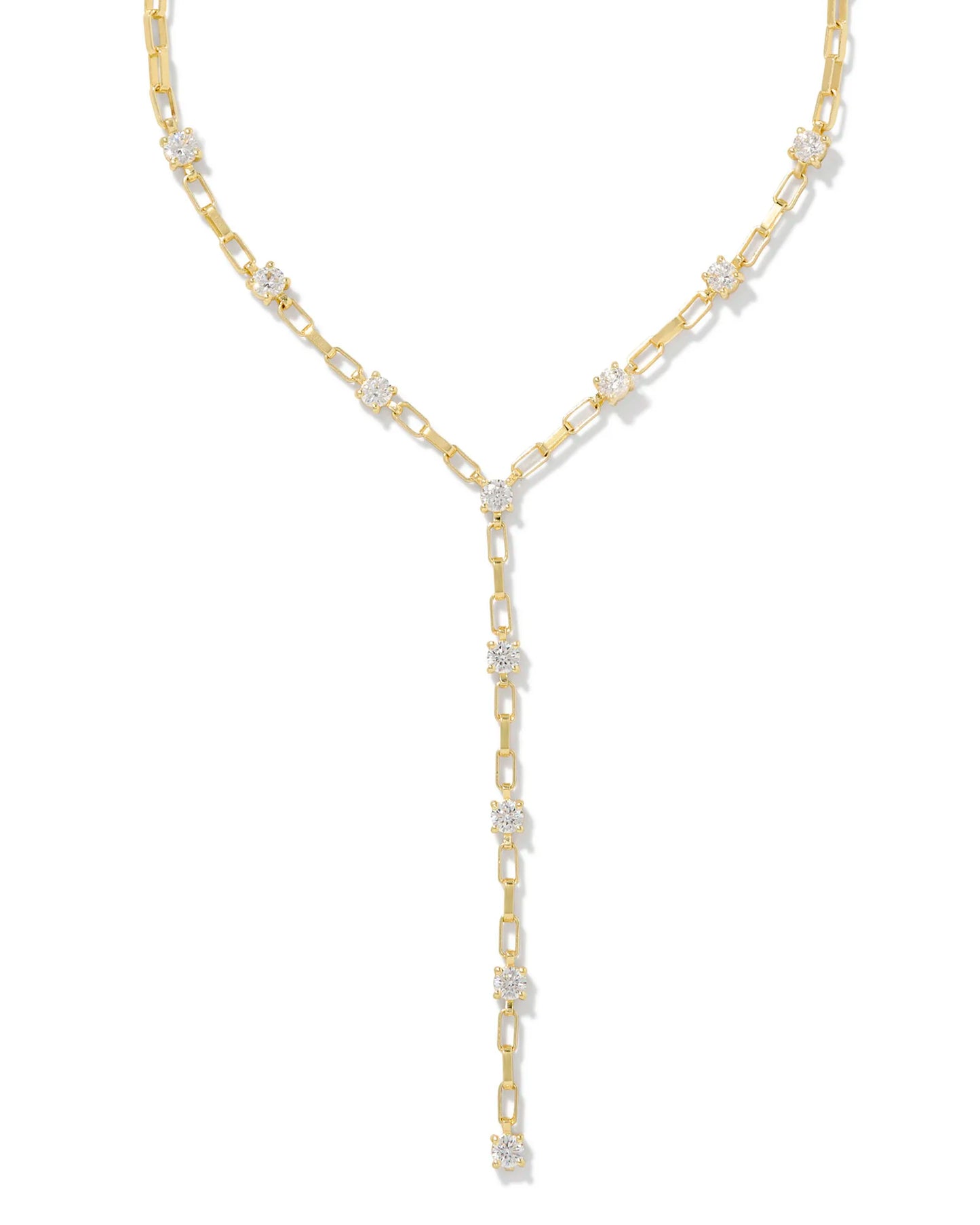 Kendra Scott Lexi Y Necklace Gold White Crystal-Necklaces-Kendra Scott-CR 07/31/24, FD 07/31/24, N00726GLD-The Twisted Chandelier