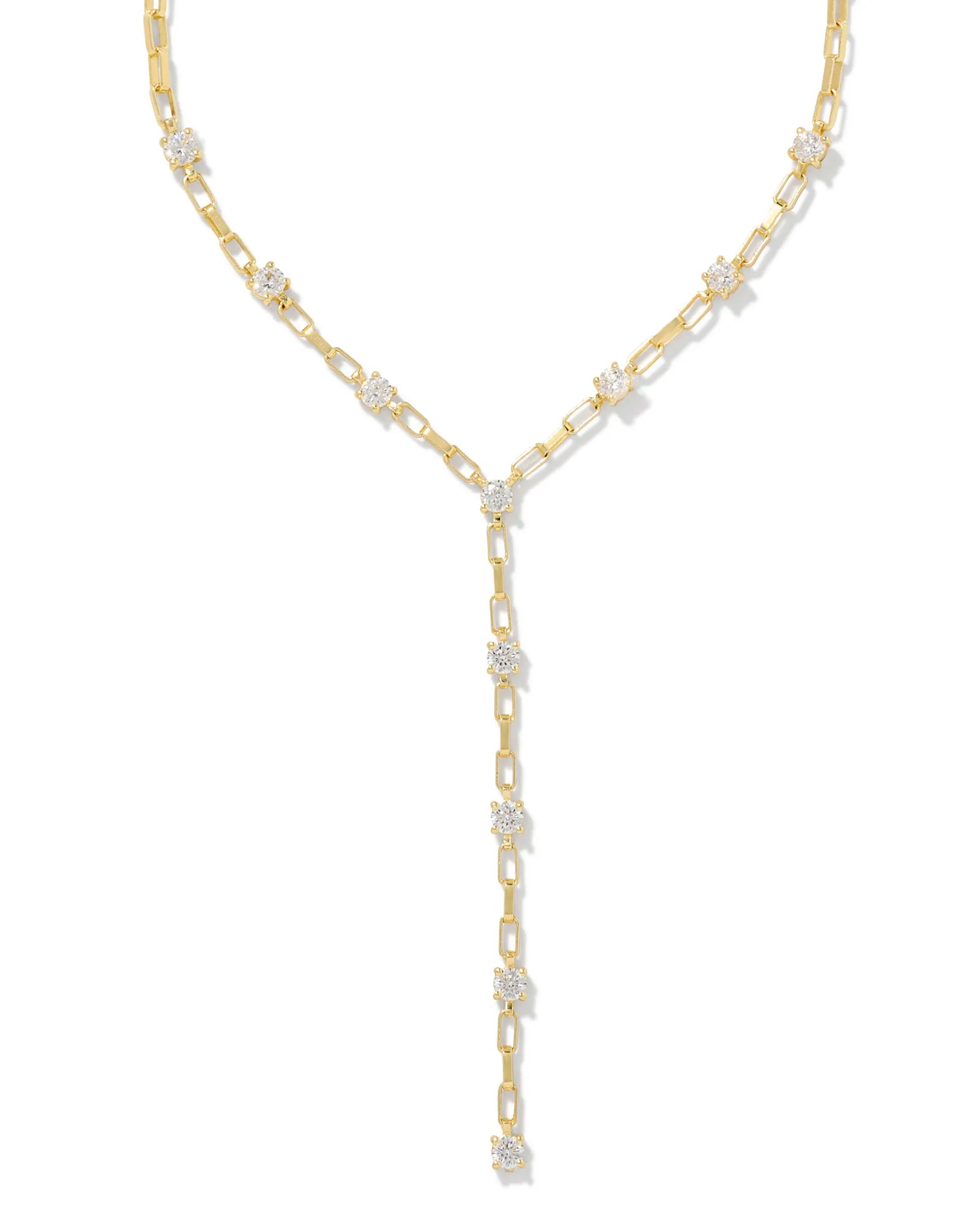 Kendra Scott Lexi Y Necklace Gold White Crystal-Necklaces-Kendra Scott-CR 07/31/24, FD 07/31/24, N00726GLD-The Twisted Chandelier