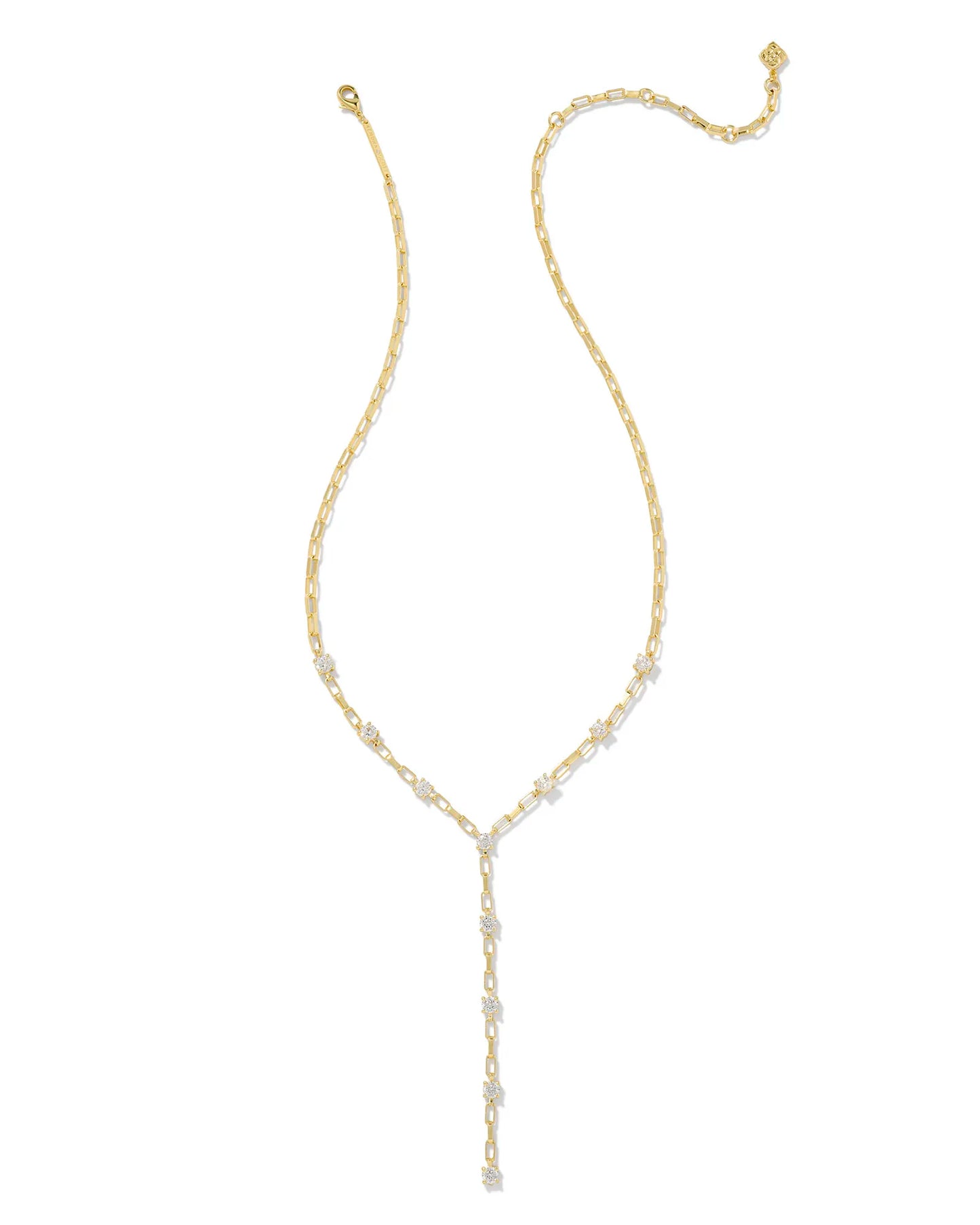 Kendra Scott Lexi Y Necklace Gold White Crystal-Necklaces-Kendra Scott-CR 07/31/24, FD 07/31/24, N00726GLD-The Twisted Chandelier