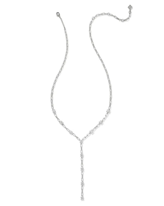 Kendra Scott Lexi Y Necklace Silver White Crystal-Necklaces-Kendra Scott-CR 07/31/24, FD 07/31/24, N00726RHD-The Twisted Chandelier