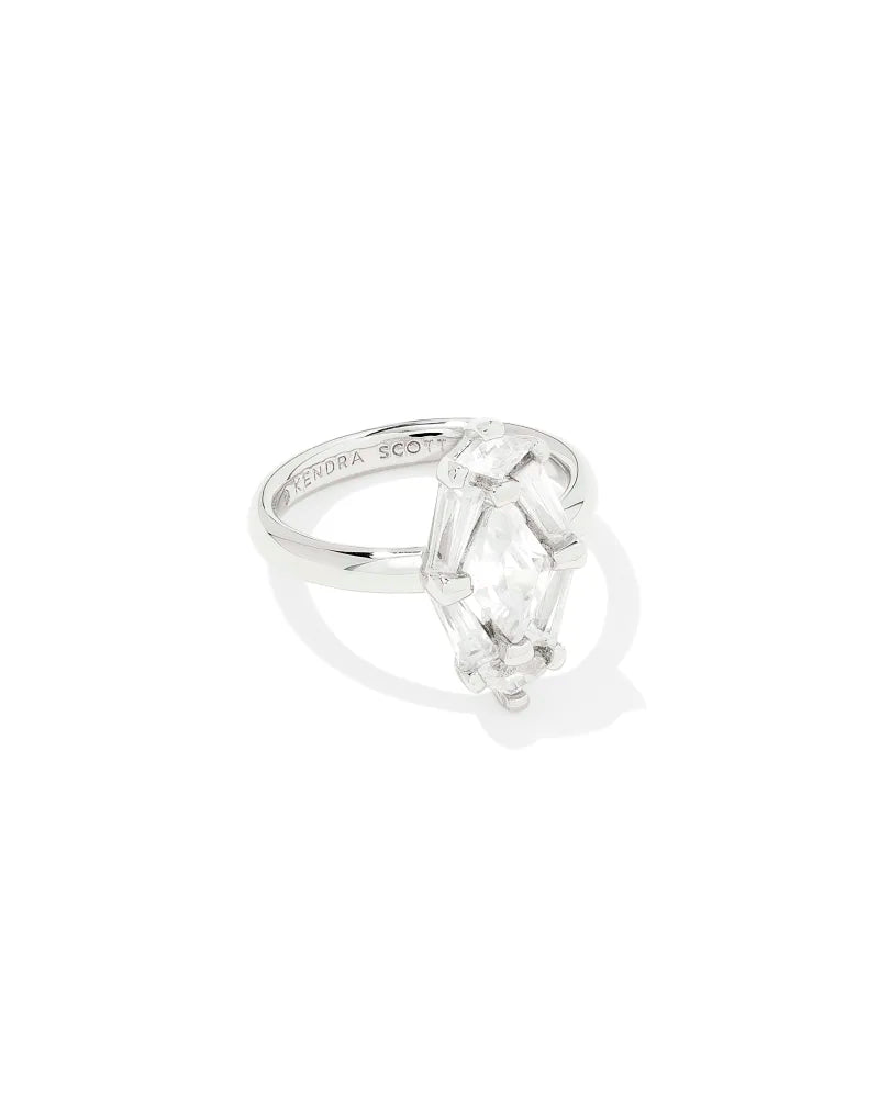 Kendra Scott Lindy Rae Elyse Cocktail Ring Silver White Crystal 9-Rings-Kendra Scott-CR 04/23/25,R00112RHD-The Twisted Chandelier