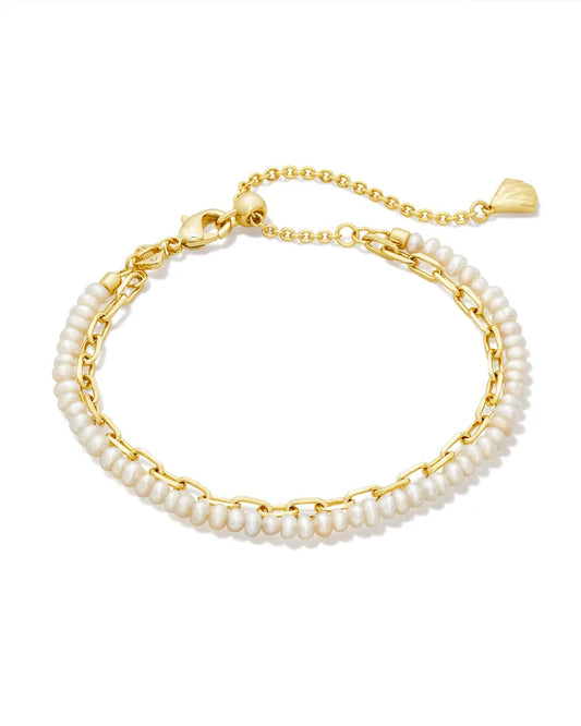 Kendra Scott Lolo Multi Strand Bracelet Gold White Pearl-Bracelets-Kendra Scott-B00191GLD, FD 05/20/24-The Twisted Chandelier
