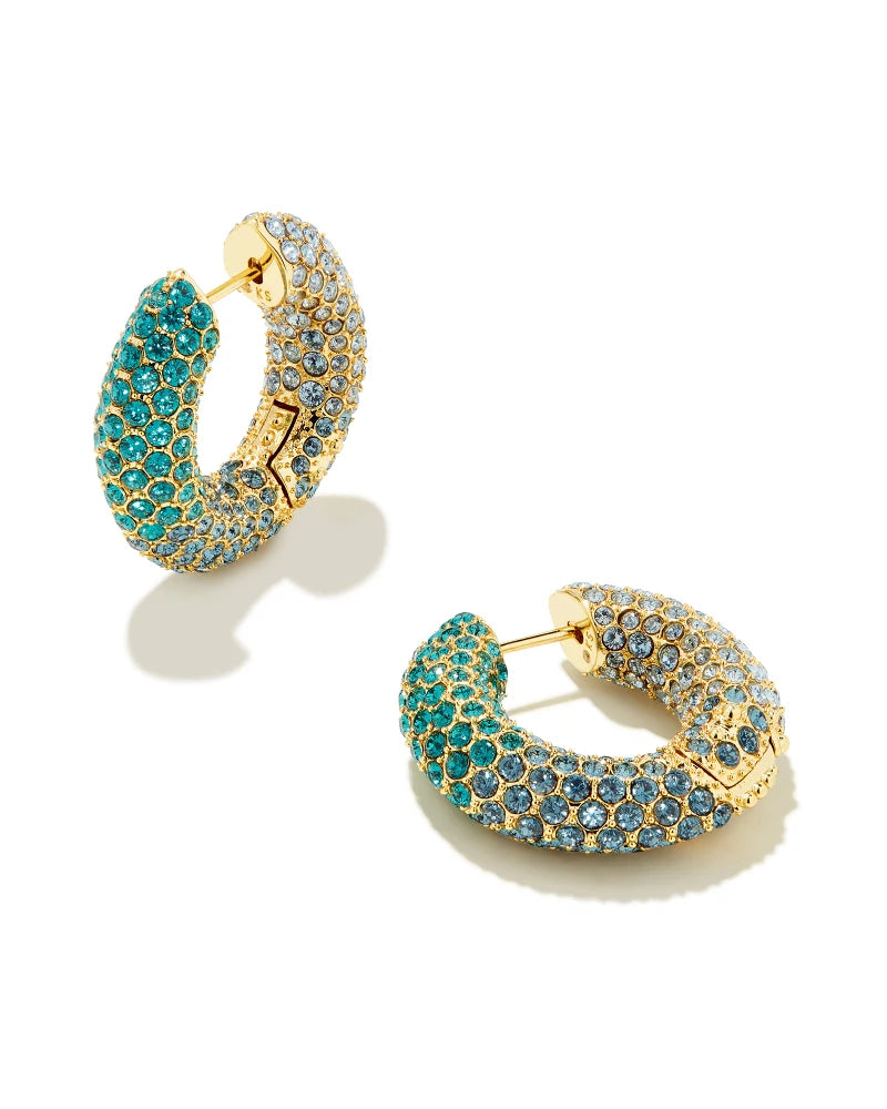 Kendra Scott Mikki Pave Hoop Earrings Gold Green Blue Ombre CZ-Earrings-Kendra Scott-E00265GLD-The Twisted Chandelier