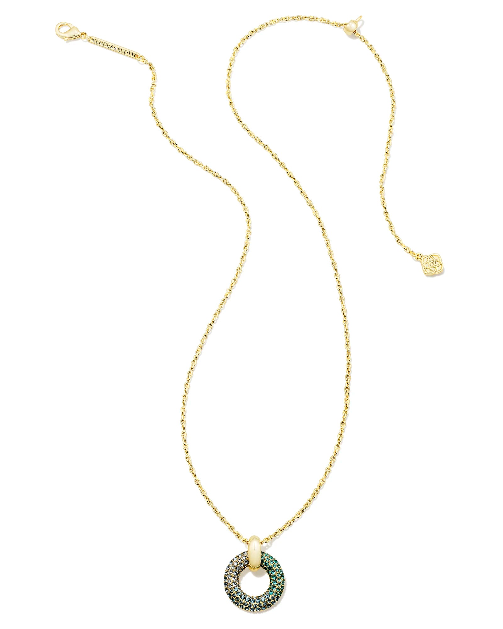 Kendra Scott Mikki Pave Short Pendant Necklace Gold Green Blue Ombre Mix-Necklaces-Kendra Scott-N00337GLD-The Twisted Chandelier