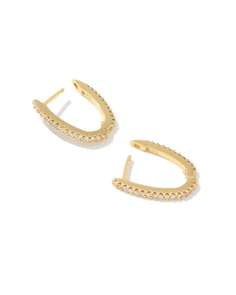 Kendra Scott Murphy Pave Huggie Earrings Gold White CZ-Earrings-Kendra Scott-E00278GLD-The Twisted Chandelier
