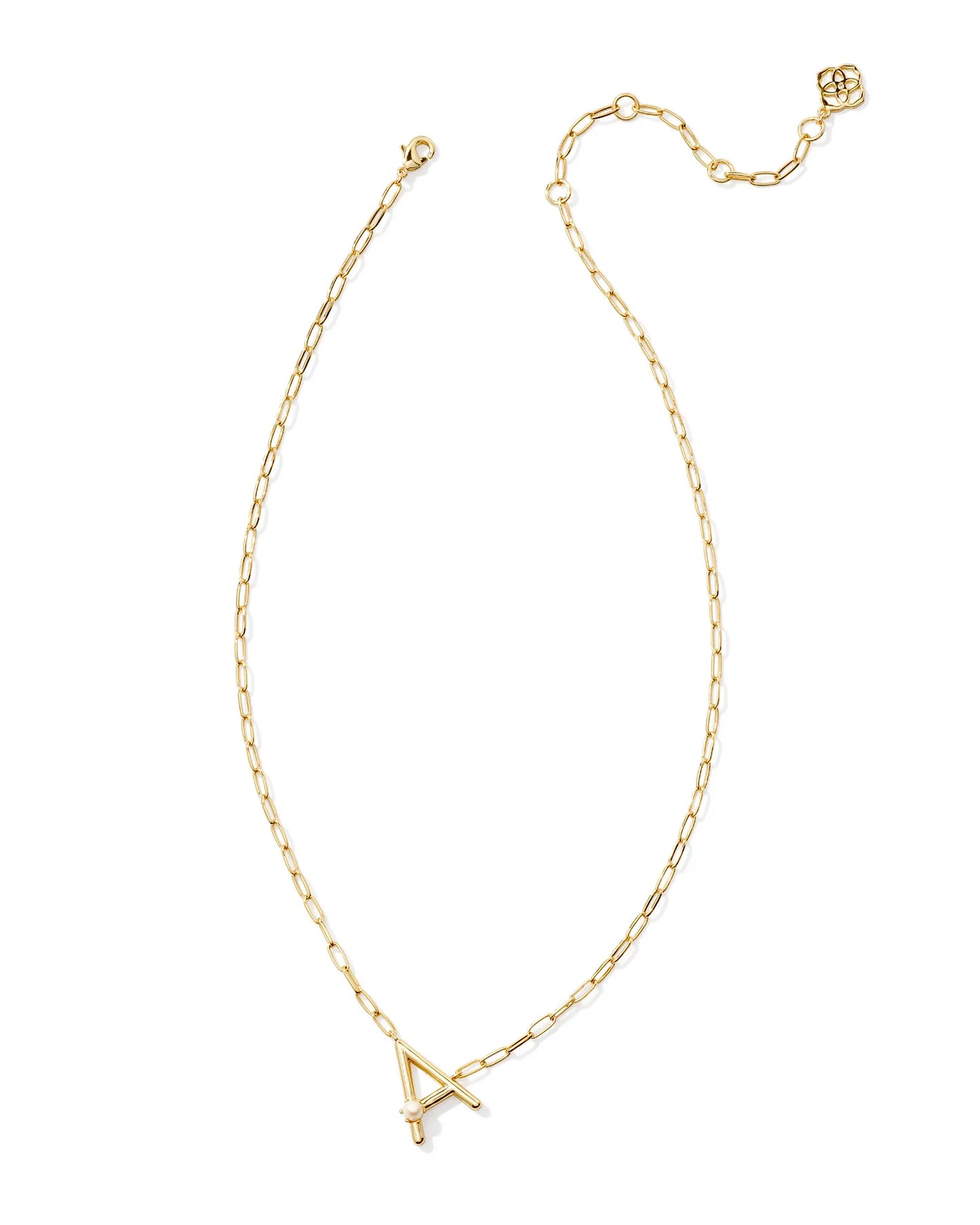 Kendra Scott Pearl Letter A Short Pendant Necklace Gold White Pearl-Necklaces-Kendra Scott-CR 07/31/24, FD 07/31/24, N00729GLD-The Twisted Chandelier