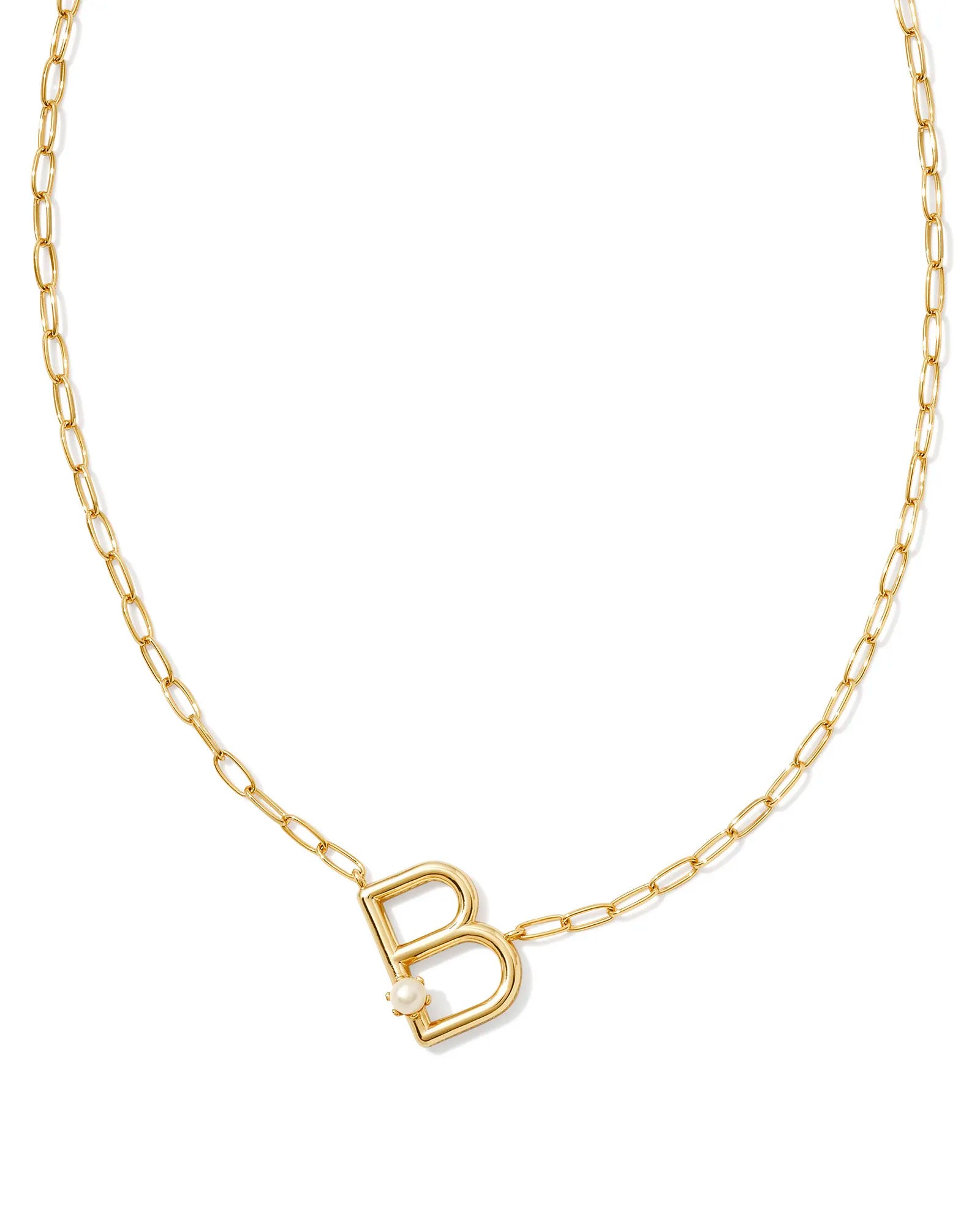 Kendra Scott Pearl Letter B Short Pendant Necklace Gold White Pearl-Necklaces-Kendra Scott-CR 07/31/24, FD 07/31/24, N00730GLD-The Twisted Chandelier