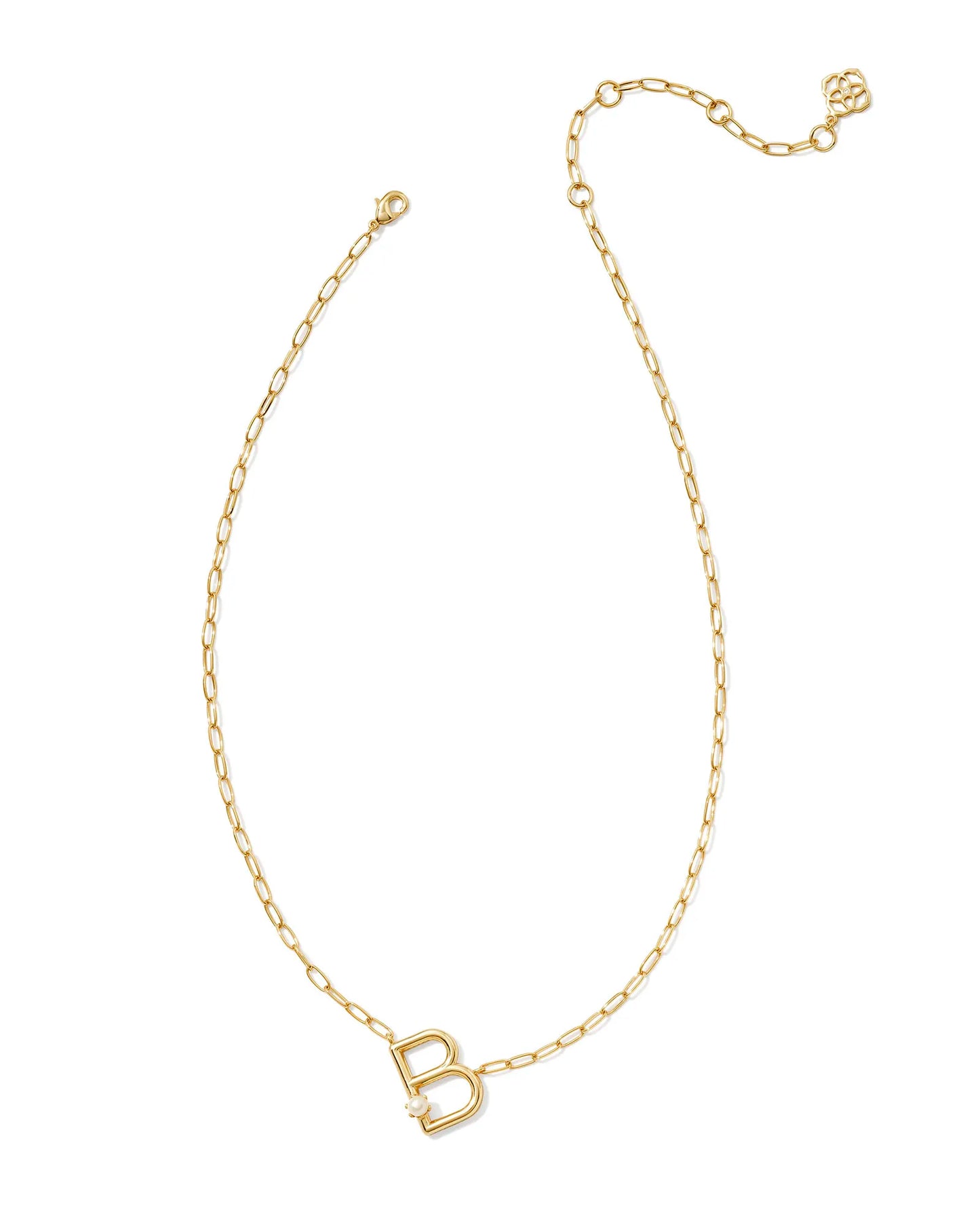 Kendra Scott Pearl Letter B Short Pendant Necklace Gold White Pearl-Necklaces-Kendra Scott-CR 07/31/24, FD 07/31/24, N00730GLD-The Twisted Chandelier