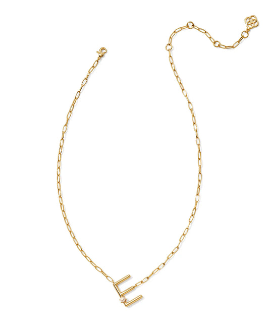 Kendra Scott Pearl Letter E Short Pendant Necklace Gold White Pearl-Necklaces-Kendra Scott-CR 07/31/24, FD 07/31/24, N00731GLD-The Twisted Chandelier