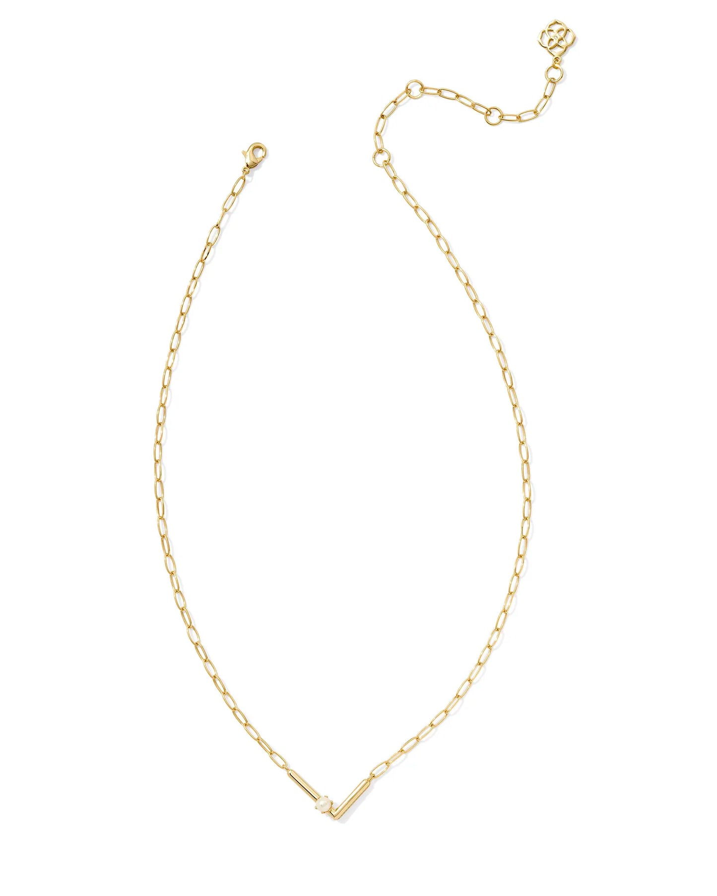 Kendra Scott Pearl Letter L Short Pendant Necklace Gold White Pearl-Necklaces-Kendra Scott-CR 07/31/24,FD 07/31/24,N00740GLD-The Twisted Chandelier