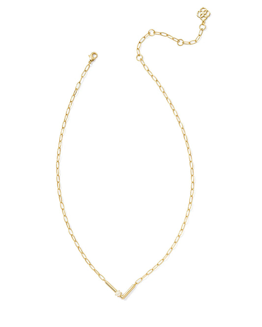 Kendra Scott Pearl Letter L Short Pendant Necklace Gold White Pearl-Necklaces-Kendra Scott-CR 07/31/24, FD 07/31/24, N00740GLD-The Twisted Chandelier