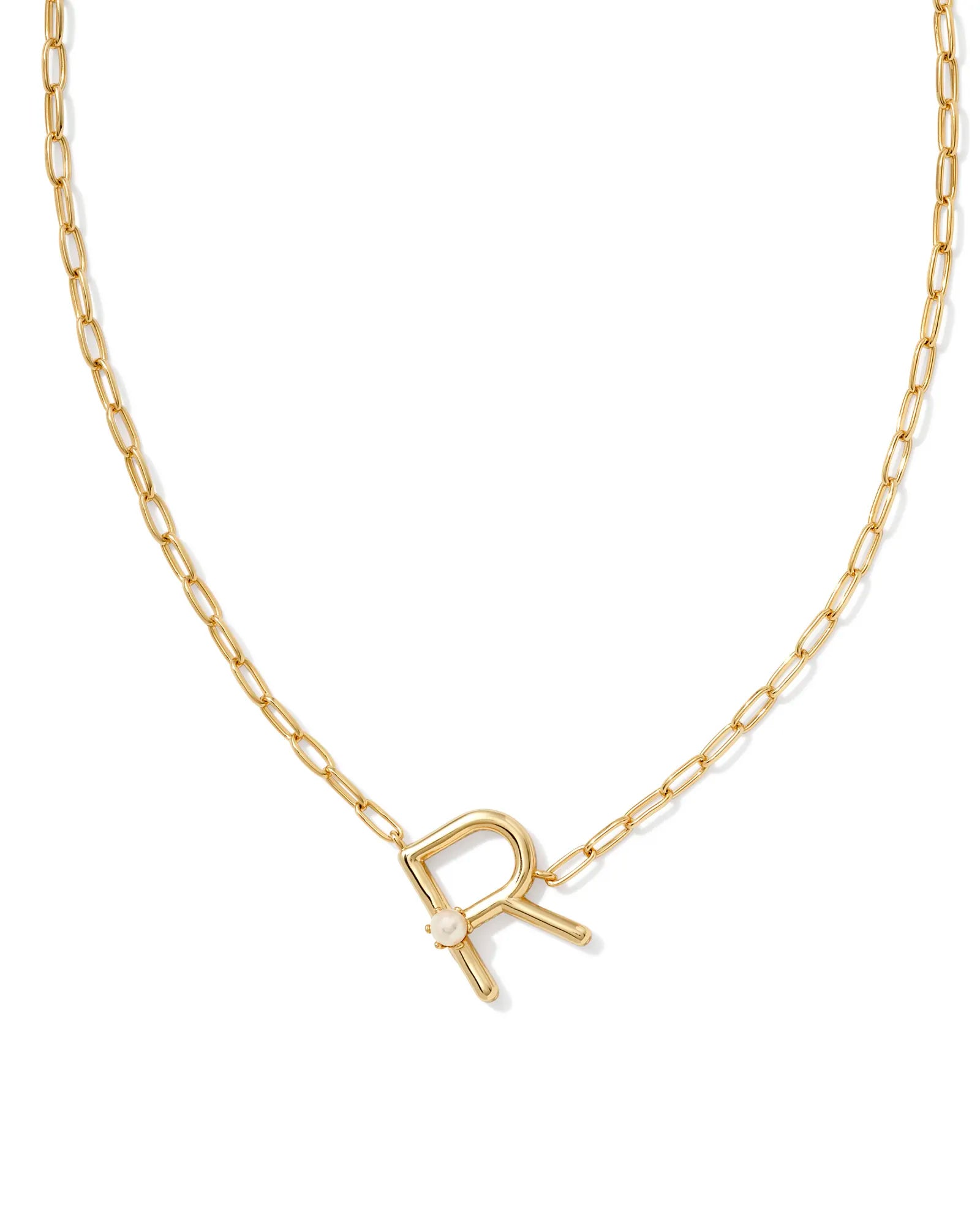 Kendra Scott Pearl Letter R Short Pendant Necklace Gold White Pearl-Necklaces-Kendra Scott-CR 07/31/24, FD 07/31/24, N00745GLD-The Twisted Chandelier