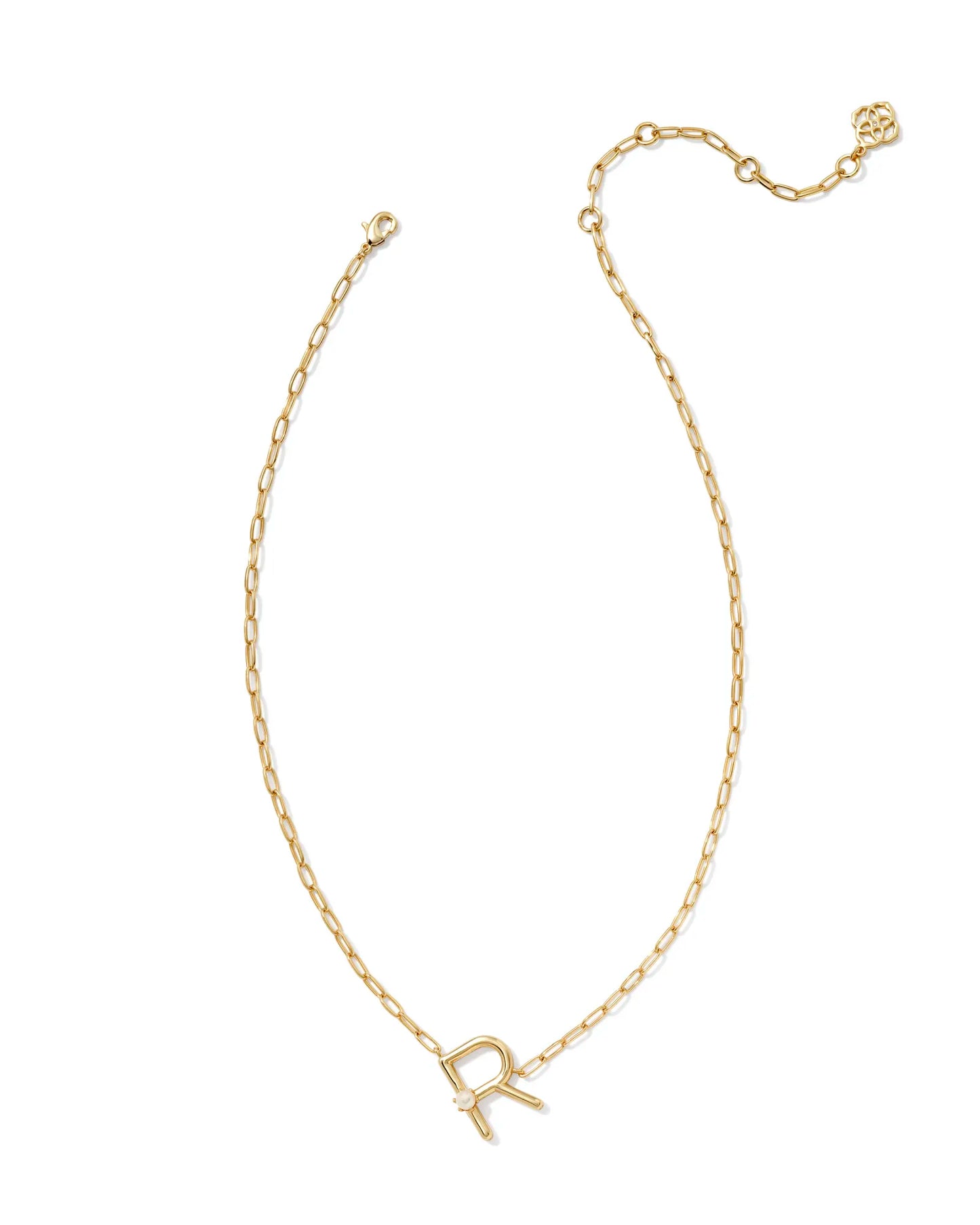 Kendra Scott Pearl Letter R Short Pendant Necklace Gold White Pearl-Necklaces-Kendra Scott-CR 07/31/24, FD 07/31/24, N00745GLD-The Twisted Chandelier