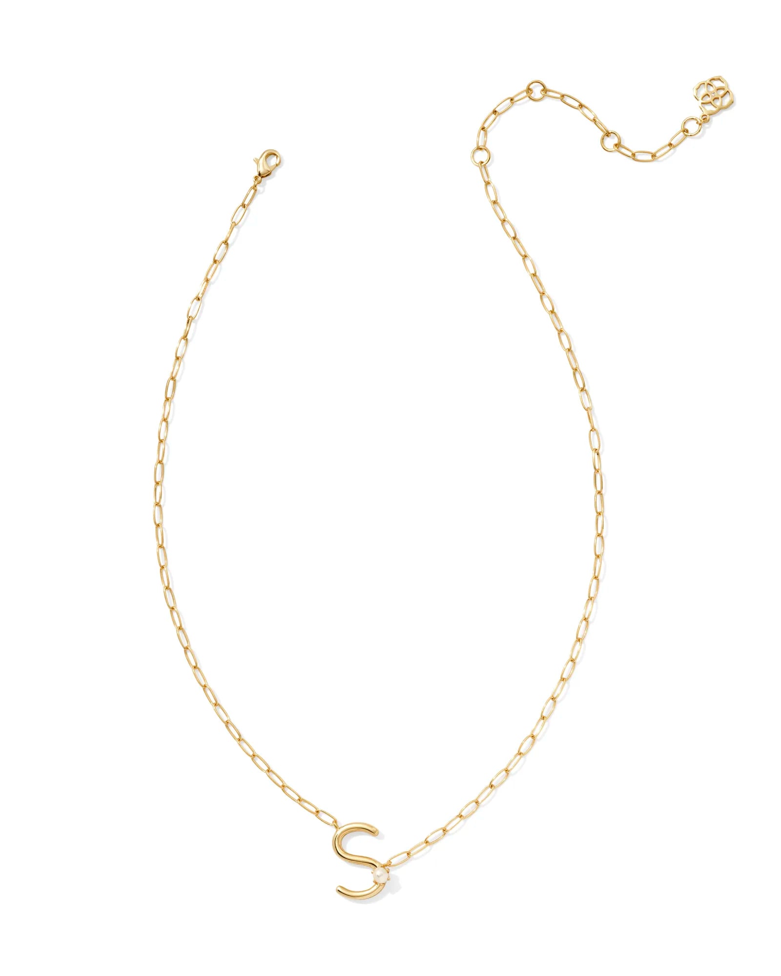 Kendra Scott Pearl Letter S Short Pendant Necklace Gold White Pearl-Necklaces-Kendra Scott-CR 07/31/24, FD 07/31/24, N00712GLD-The Twisted Chandelier