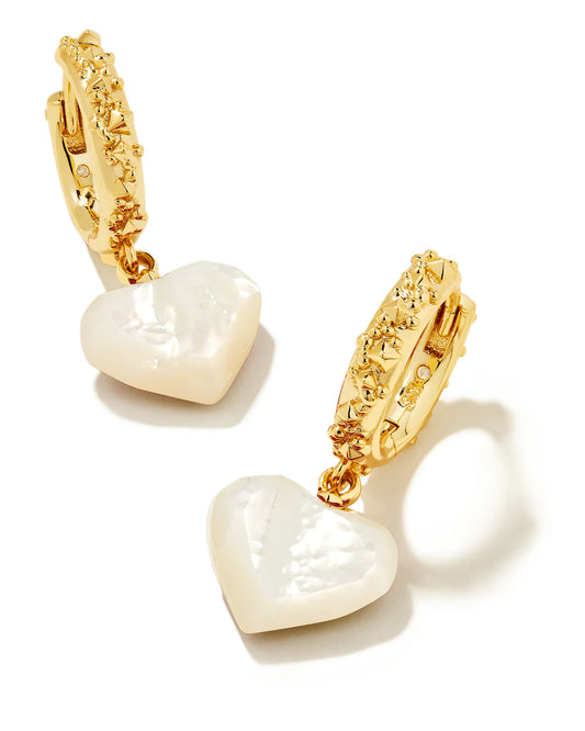 Kendra Scott Penny Heart Huggie Earrings Gold Ivory Mother of Pearl-Earrings-Kendra Scott-E00277GLD-The Twisted Chandelier