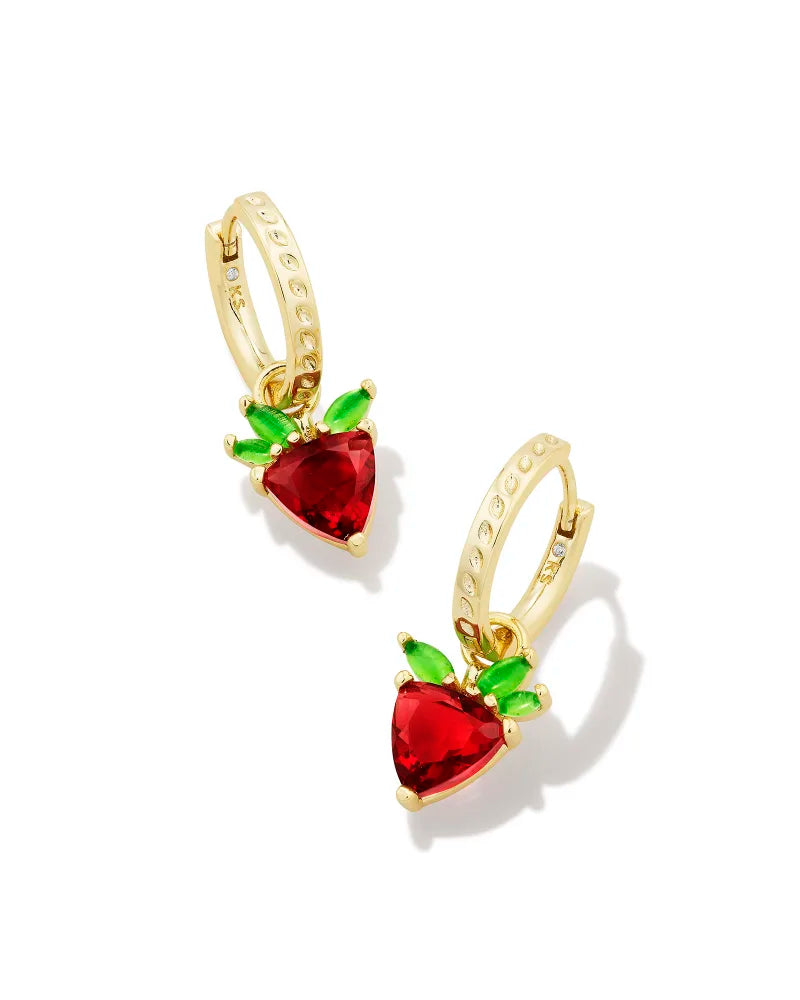 Kendra Scott Strawberry Huggie Earrings Gold Dark Pink Crystal-Earrings-Kendra Scott-E00512GLD, FD 06/18/24-The Twisted Chandelier