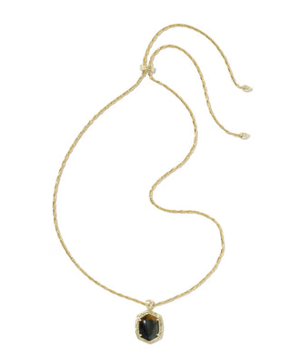 Kendra Scott Tiger Striped Daphne Small Long Pendant Necklace Gold Dark Brown Hawk's Eye