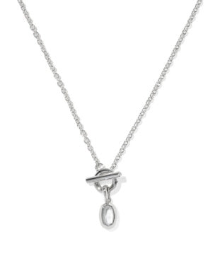 Kendra Scott Mini Elisa Toggle Short Pendant Necklace Silver Ivory Mother of Pearl