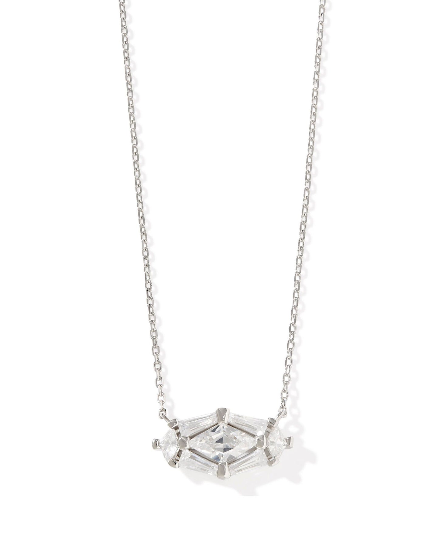 Kendra Scott Lindy Rae Elisa Short Pendant Necklace Silver White Crystal-Necklaces-Kendra Scott-CR 04/23/25,N2047RHD-The Twisted Chandelier