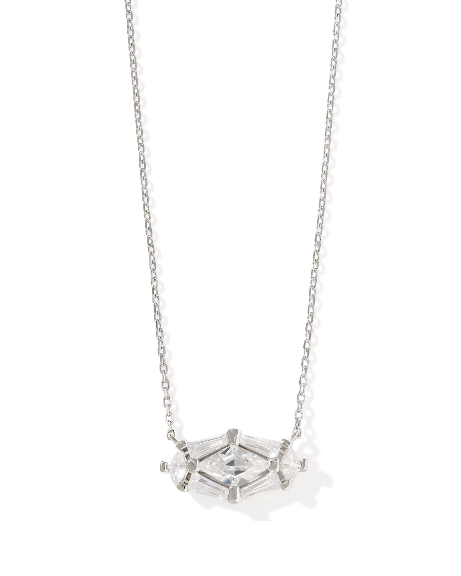 Kendra Scott Lindy Rae Elisa Short Pendant Necklace Silver White Crystal-Necklaces-Kendra Scott-CR 04/23/25,N2047RHD-The Twisted Chandelier