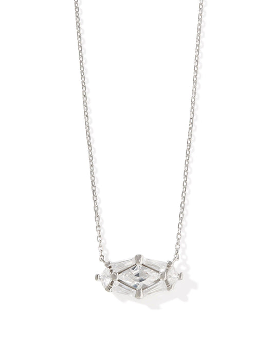 Kendra Scott Lindy Rae Elisa Short Pendant Necklace Silver White Crystal-Necklaces-Kendra Scott-CR 04/23/25,N2047RHD-The Twisted Chandelier