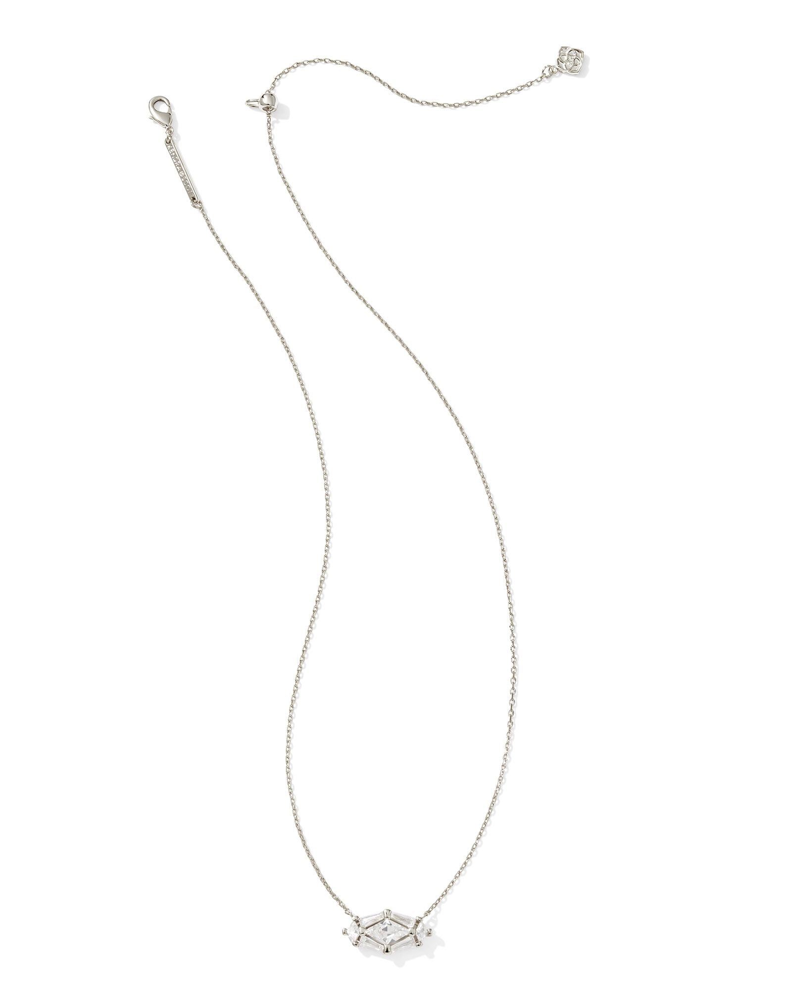 Kendra Scott Lindy Rae Elisa Short Pendant Necklace Silver White Crystal-Necklaces-Kendra Scott-CR 04/23/25,N2047RHD-The Twisted Chandelier