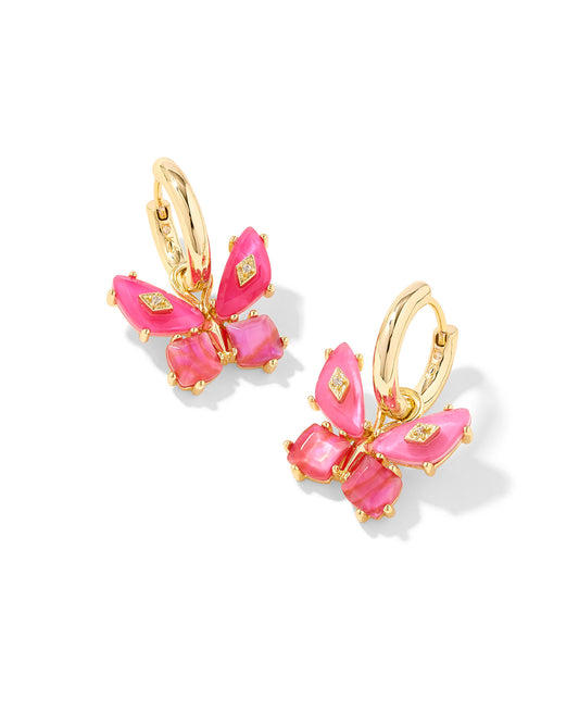 Kendra Scott Bianca Butterfly Huggie Earrings Gold Pink Mix-Earrings-Kendra Scott-E00789GLD,FD 05/07/25-The Twisted Chandelier