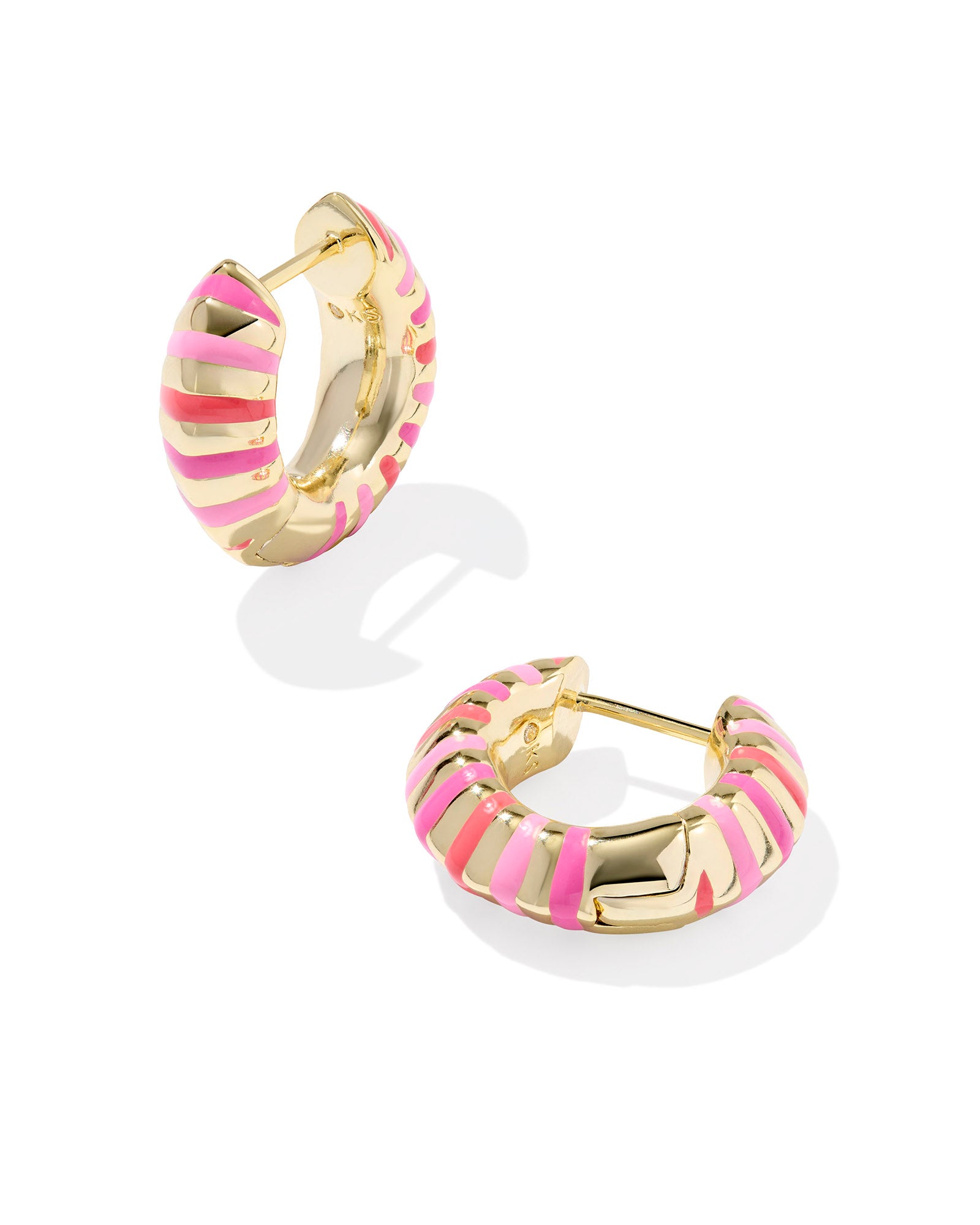 Kendra Scott Mikki Enamel Huggie Earrings Gold Pink Mix-Earrings-Kendra Scott-E00794GLD-The Twisted Chandelier