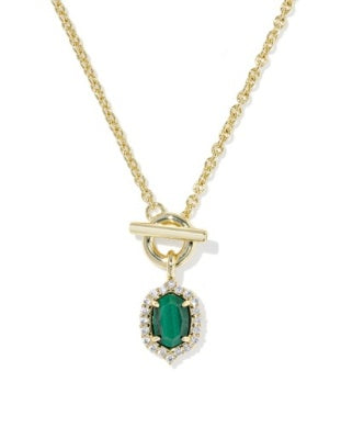 Kendra Scott Daphne Crystal Frame Toggle Necklace Gold Green Malachite-Necklaces-Kendra Scott-HOLIDAY2026 KS-The Twisted Chandelier