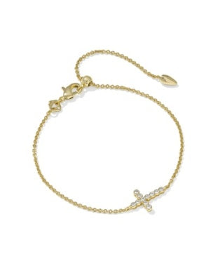 Kendra Scott Cross Crystal Delicate Chain Bracelet Gold White CZ