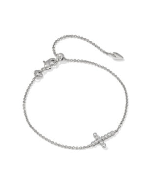 Kendra Scott Cross Crystal Delicate Chain Bracelet Silver White CZ