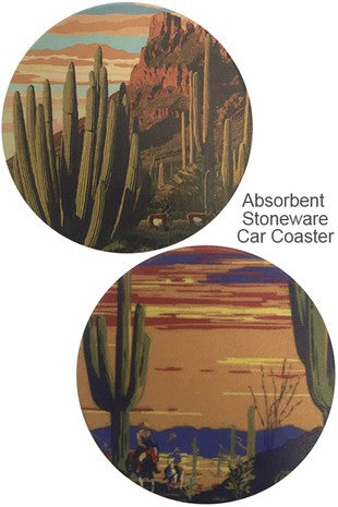 Southwest Cactus Landscape Drink Car Coaster-Car Coasters-Blandice-ST0023-The Twisted Chandelier