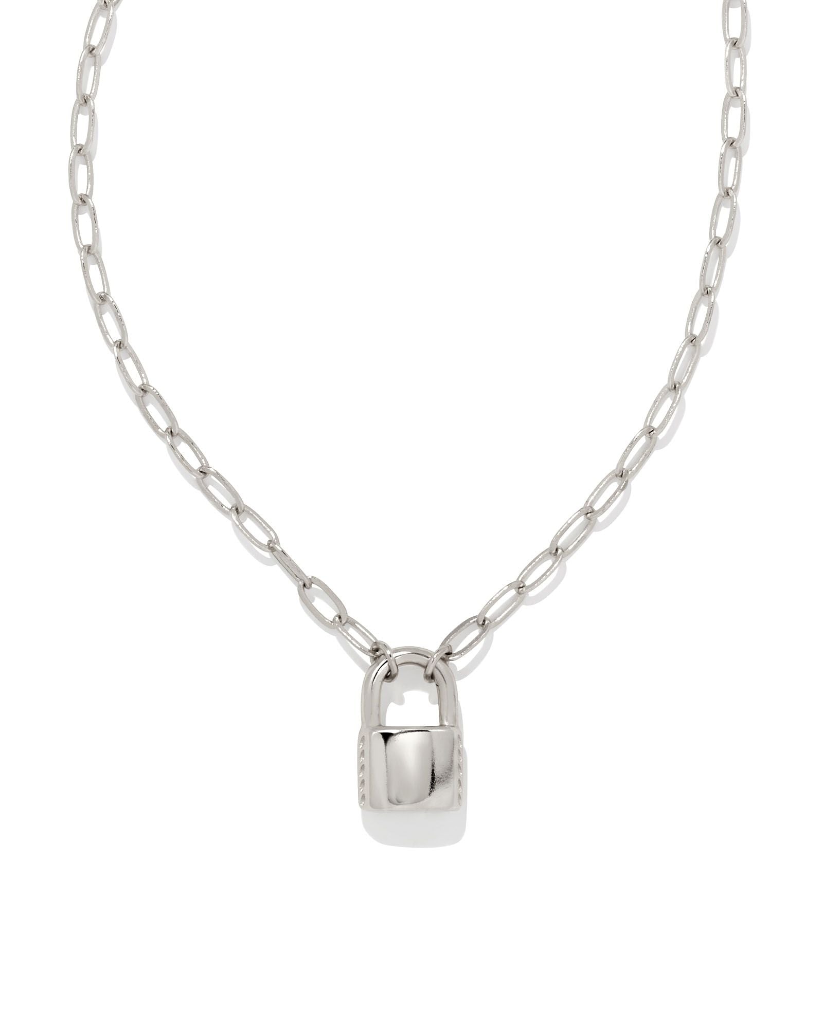 Kendra Scott Jess Small Lock and Chain Necklace Rhodium Metal-Necklaces-Kendra Scott-N1901RHD-The Twisted Chandelier
