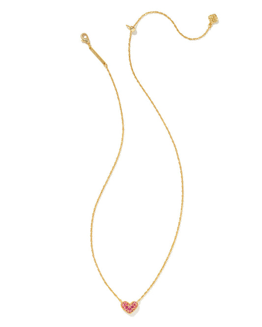 Kendra Scott Ari Pave Crystal Heart Necklace Gold Pink Crystal-Necklaces-Kendra Scott-N1902GLD-The Twisted Chandelier