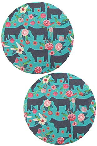 Floral Cow Silhouette Drink Car Coaster-Car Coasters-Blandice--The Twisted Chandelier