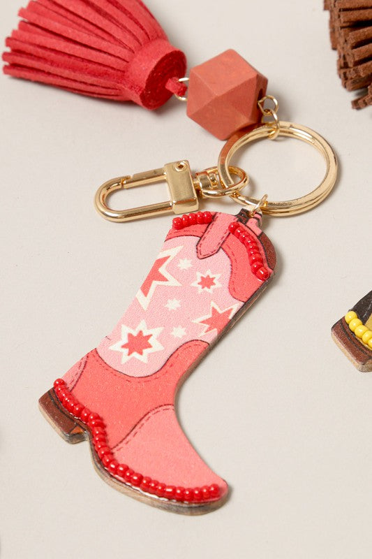 Cowgirl Boot Keychain with Tassel - Pink-Keychains-Fashion City-13-EK7012-The Twisted Chandelier