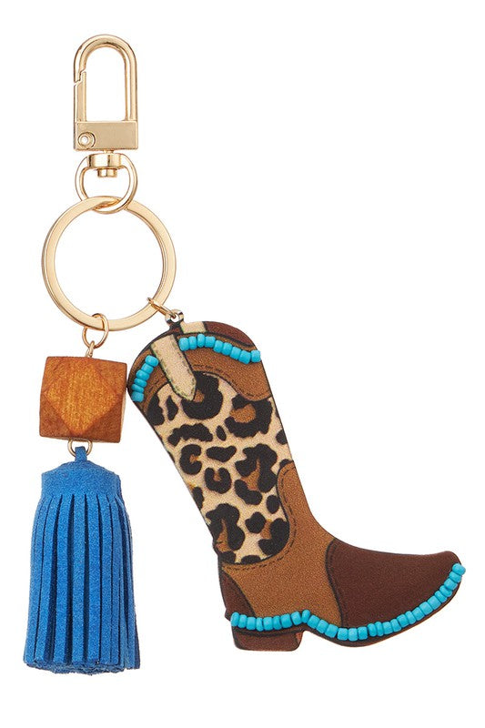 Cowgirl Boot Keychain with Tassel - Turquoise-Keychains-Fashion City-13-EK7012-The Twisted Chandelier