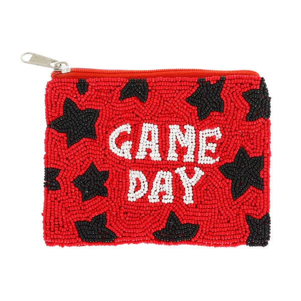 Game Day Seed Bead Handmade Beaded Zipper Coin Bag - Red & Black-Something Special LA-1st md, 8/09/23 md-The Twisted Chandelier