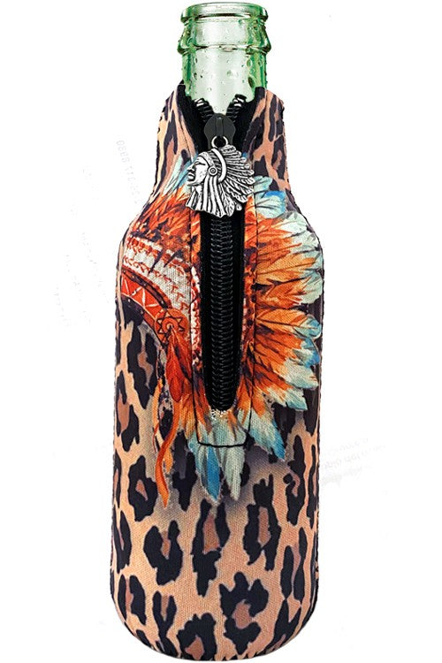 Leopard & Headdress Zipper Charm Bottle Drink Sleeve-Drink Sleeves-Blandice-SD4020-The Twisted Chandelier