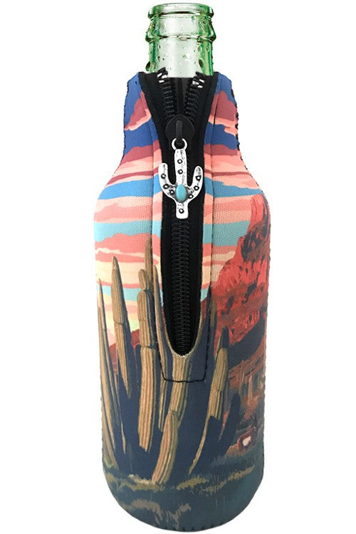 Southwest Landscape & Turquoise Cactus Zipper Charm Bottle Drink Sleeve-Drink Sleeves-Blandice-SD4013-The Twisted Chandelier