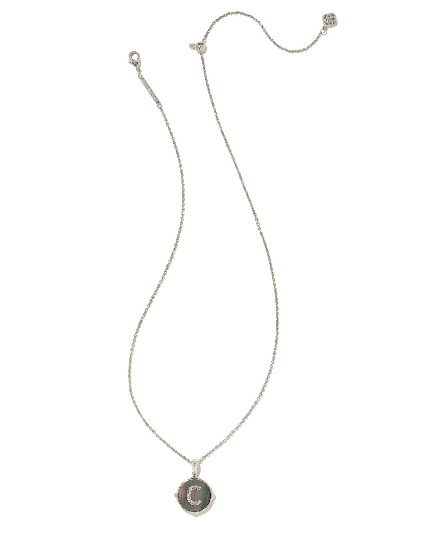 Kendra Scott Letter C Disc Pendant Necklace Rhodium Black Mother of Pearl-Necklaces-Kendra Scott-N1800RHD-C-The Twisted Chandelier
