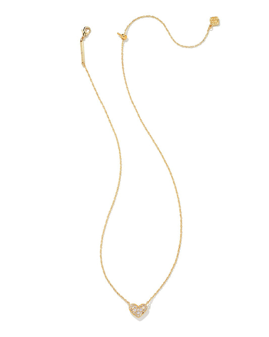 Kendra Scott Ari Pave Crystal Heart Necklace Gold Metal White CZ-Necklaces-Kendra Scott-N1902GLD-The Twisted Chandelier