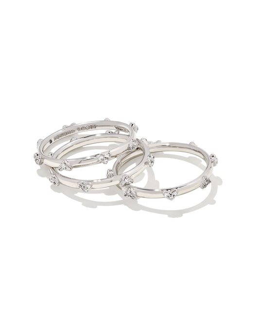 Kendra Scott Haven Heart Ring Set of 3 Rhodium White Crystal 8-Rings-Kendra Scott-R1305RHD-The Twisted Chandelier