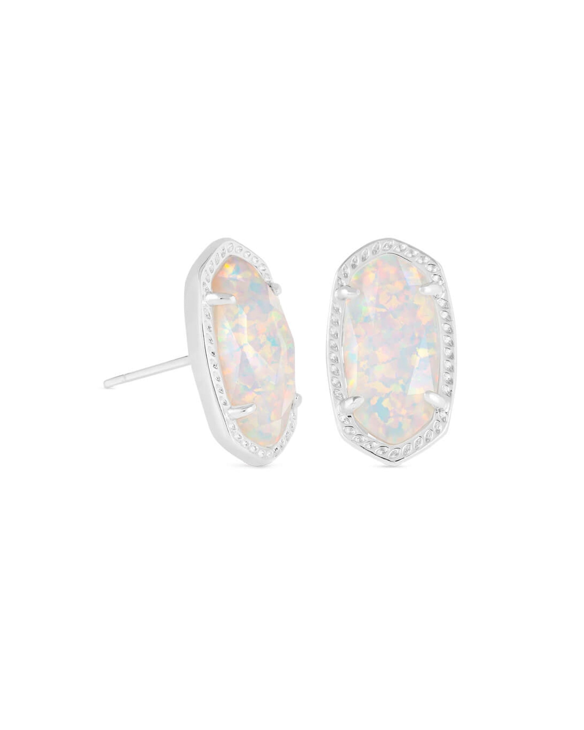 Kendra Scott Baguette Ellie Stud Earrings Rhodium White Opal-Earrings-Kendra Scott-E1990RHD-The Twisted Chandelier