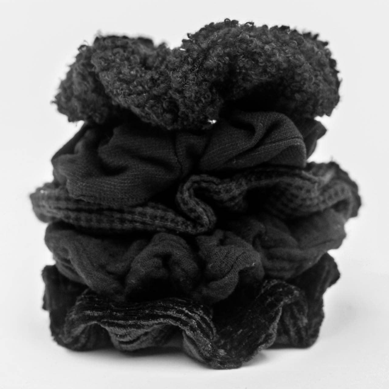 Kitsch Assorted Textured Scrunchies 5pc - Black-KITSCH-Faire-The Twisted Chandelier