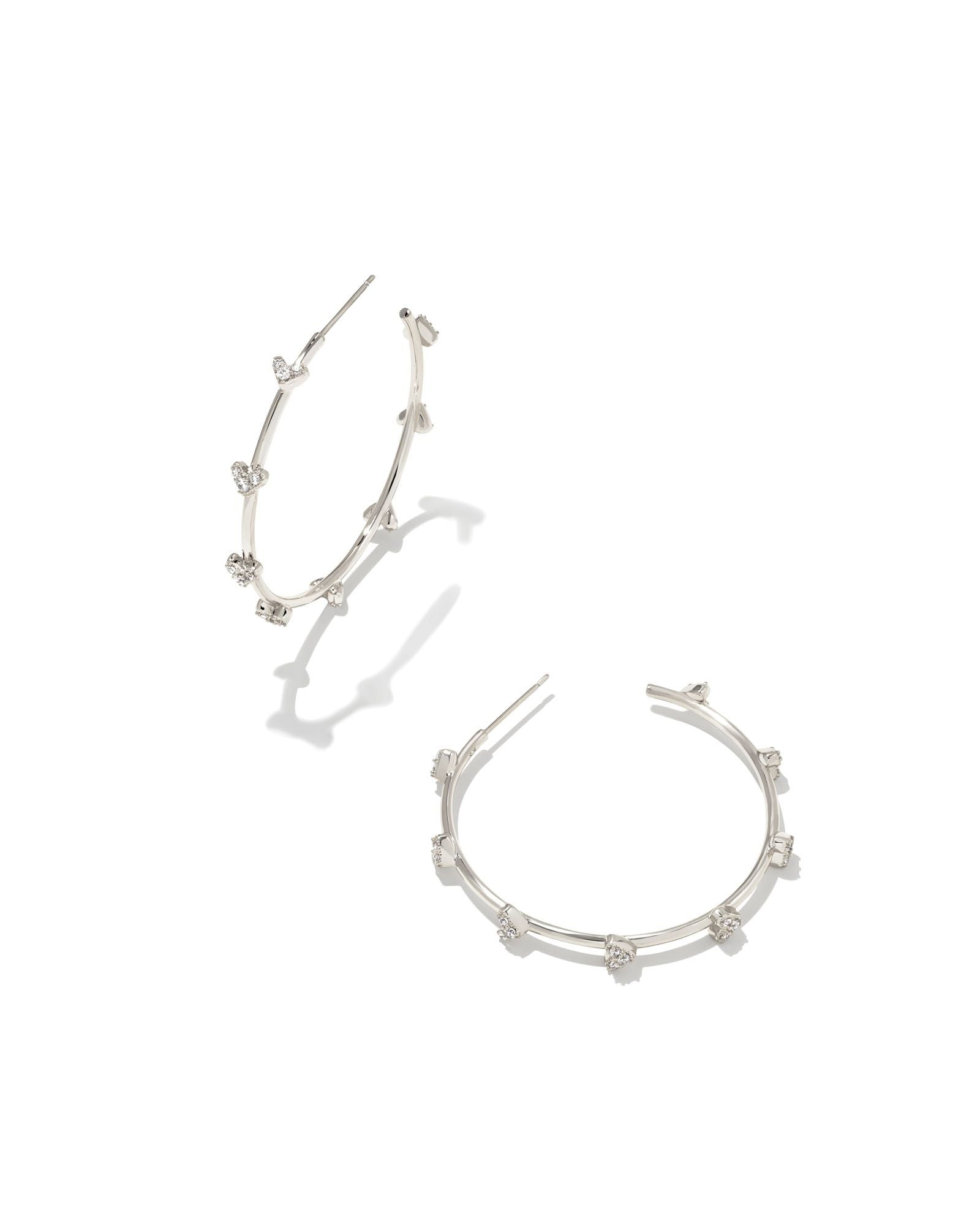 Kendra Scott Haven Heart Hoop Earrings Rhodium White Crystal-Earrings-Kendra Scott-E1999RHD-The Twisted Chandelier