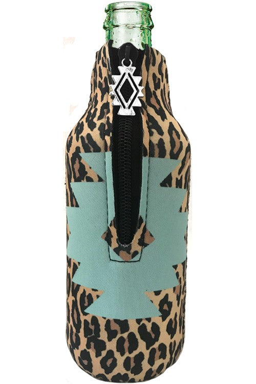 Leopard Print & Aztec Zipper Charm Bottle Drink Sleeve-Drink Sleeves-Blandice-SD4019-The Twisted Chandelier